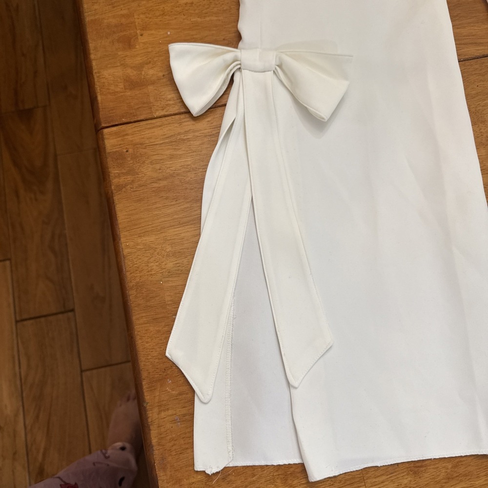 Posh Couture Off White Flare Leg Pants Bow Tie Side Slit Wide Leg L Retail 249 - Picture 3 of 11